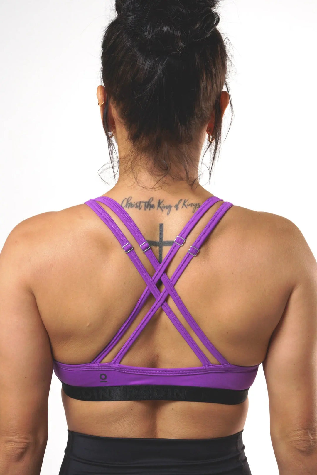 Woman wearing the Nola sport bra adjustable of color royal lilac#color_royal-lilac